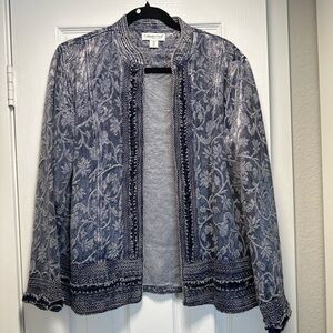 [M] Coldwater Creek Metallic Brocade Jacket – Embroidered Open Front